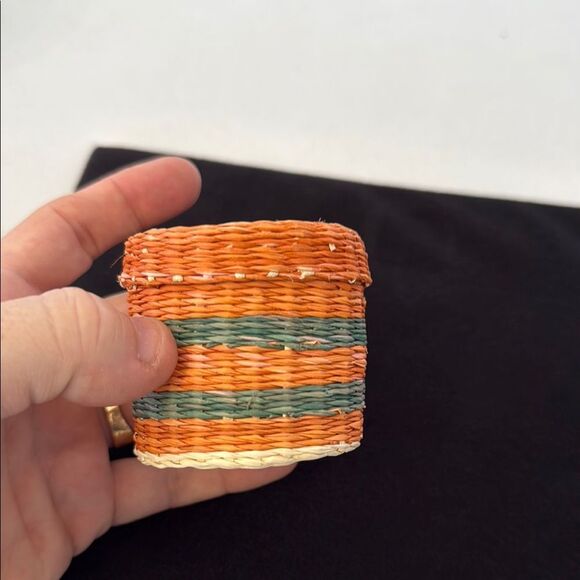 Colorful Native American Woven Basket with Lid - Picture 3 of 5